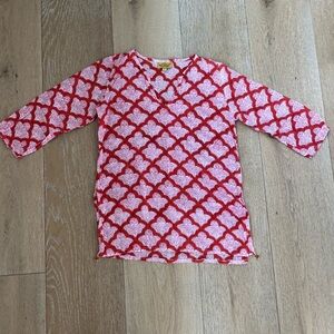 Roberta Roller Rabbit Jemina Kurta tunic coverup Girls size 4 in red and white.